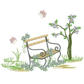 Matriz de bordado Banquinho no Jardim
