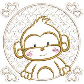 Matriz de bordado Macaco Moldura C�rculo 002