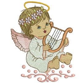Matriz de bordado Moldura Menina Anjo com Harpa