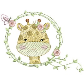 Matriz de bordado Girafa Raminho de Flores