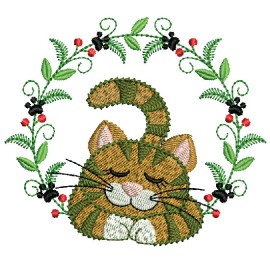 Matriz de bordado Gato Raminho de Flores