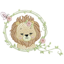 Matriz de bordado Le�o Raminho de Flores
