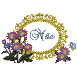 Matriz de bordado Moldura com flores M�e