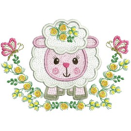 Matriz de bordado Ramos de flores Ovelha