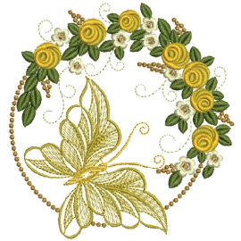 Matriz de bordado Borboleta Crculo de Flores