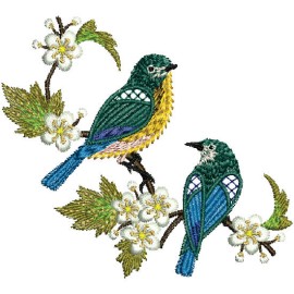 Matriz de bordado P�ssaro Azul Flores