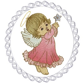 Matriz de bordado Menina Anjo com Estrela Moldura