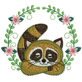 Matriz de bordado Guaxinim Raminho de Flores