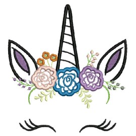 Matriz de bordado Unic�rnio com Flores