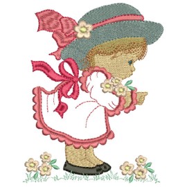Matriz de bordado Menina com flores Aplique