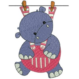 Matriz de bordado Hipop�tamo no varal 02