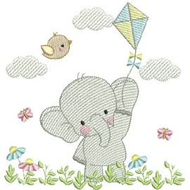 Matriz de bordado Elefante soltando Pipa