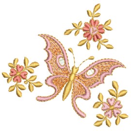Matriz de bordado Borboleta com Flores 002