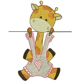 Matriz de bordado Girafa no varal 02