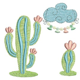 Matriz de bordado Cactos e Nuvem Decorao