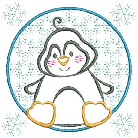 Matriz de bordado Pinguim Moldura C�rculo
