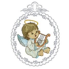 Matriz de bordado Moldura Menino Anjo com Harpa