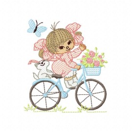 Matrizes de bordado Menina Bicicleta 01